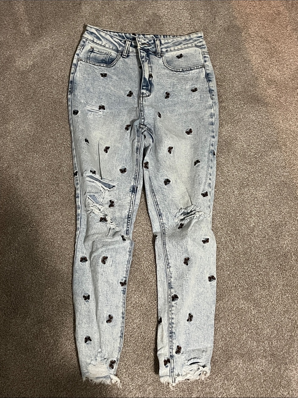 Light Wash Distressed Heart-Print Women's Jeans